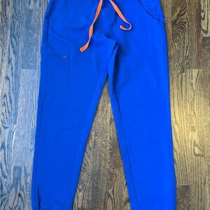 FIGS Zamora Jogger Blue Scrub Pants Womens Small Orange Drawstring NEW